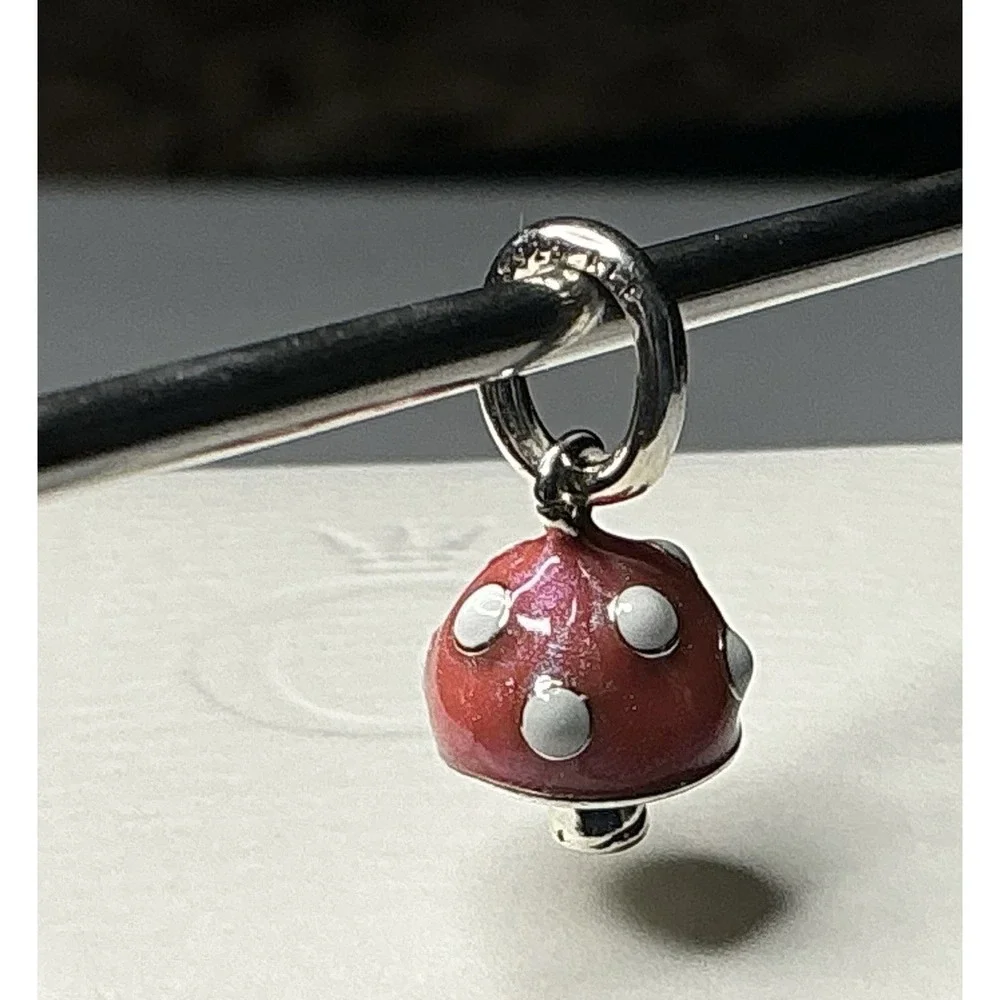 Pandora Red Enamel Mushroom Dangle Charm S925 Sterling Silver